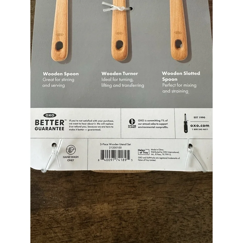 OXO 3 Piece Kitchen Wooden Spoon Set - Large Comfortable Handle